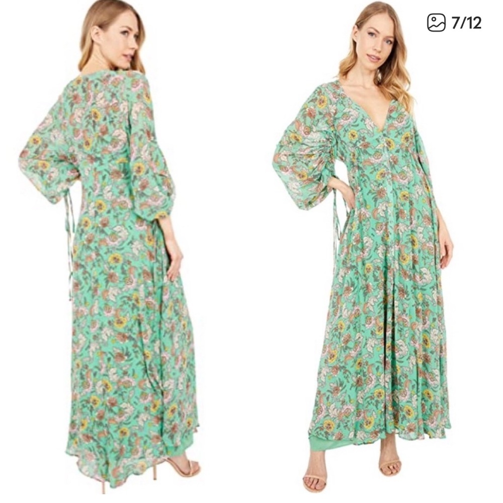 Free people - Earthfolk Maxi Dress- Green Floral - Picture 2 of 14